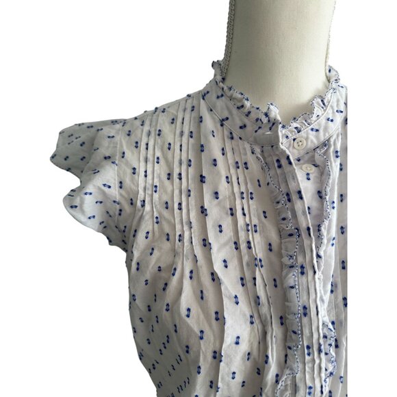 LUCKY BRAND White Blue Ruffle Sleeve Blouse Size XS - Picture 3 of 9